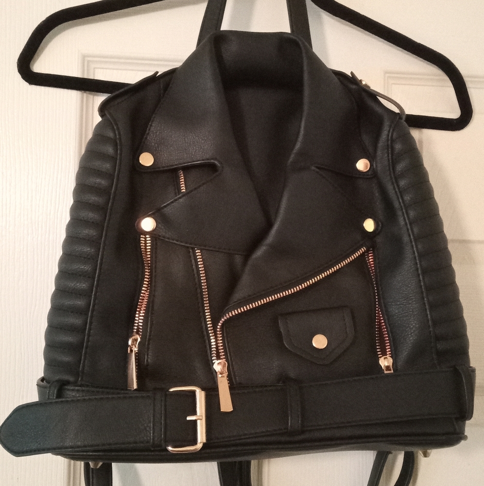 COPY - Black leather motorcycle jacket backpack